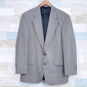 Lands End Worsted Wool Houndstooth Sport Coat Gray Black Mens 40R 40 Regular